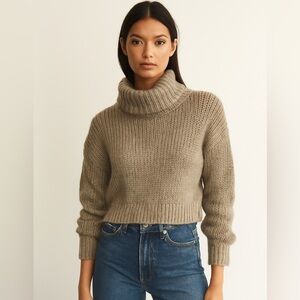 Mable Tan Cropped Knitted Sweater- Small
